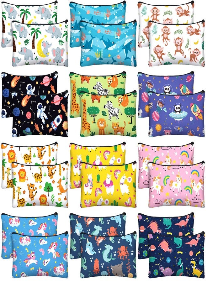 Affrolling 36 Pcs Cartoon Animal Pencil Case Bulk Cute Cartoon Pencil Pouch Multicolor Canvas Pen Bag Organizer with Zipper Stationery Back to School Supplies(Funny) - Image 1