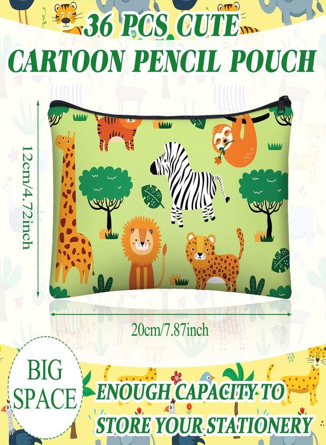 Affrolling 36 Pcs Cartoon Animal Pencil Case Bulk Cute Cartoon Pencil Pouch Multicolor Canvas Pen Bag Organizer with Zipper Stationery Back to School Supplies(Funny) - Image 3
