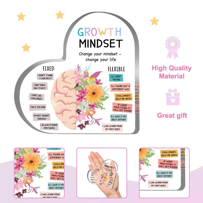 UBLURO Growth Mindset Decor, Mental Health Therapy Office School Art Educational Challenging Thoughts Affirmation Decorations Positive Sayings Inspirational Gifts Acrylic Heart Inspirational Gift for Teacher - Image 3