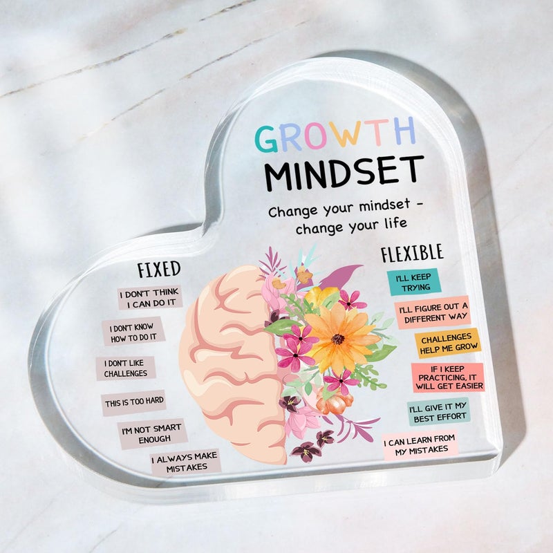 UBLURO Growth Mindset Decor, Mental Health Therapy Office School Art Educational Challenging Thoughts Affirmation Decorations Positive Sayings Inspirational Gifts Acrylic Heart Inspirational Gift for Teacher - Image 5