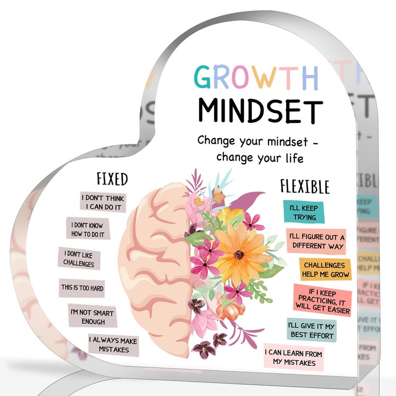 UBLURO Growth Mindset Decor, Mental Health Therapy Office School Art Educational Challenging Thoughts Affirmation Decorations Positive Sayings Inspirational Gifts Acrylic Heart Inspirational Gift for Teacher - Image 1
