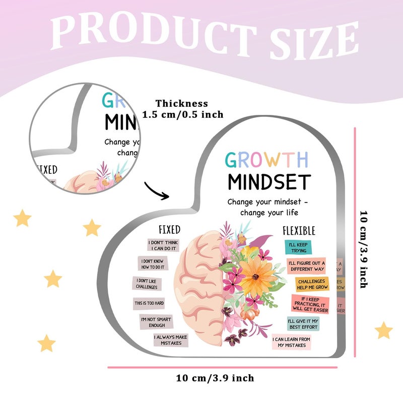 UBLURO Growth Mindset Decor, Mental Health Therapy Office School Art Educational Challenging Thoughts Affirmation Decorations Positive Sayings Inspirational Gifts Acrylic Heart Inspirational Gift for Teacher - Image 2