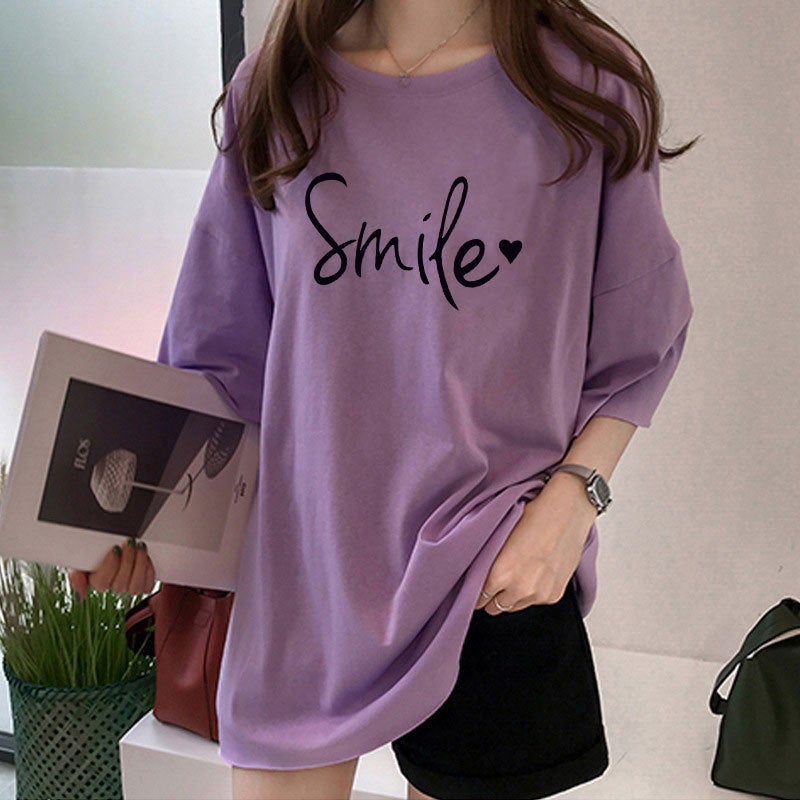 2023 Summer Fashion Lazy Print Long Tee for Women Purple 