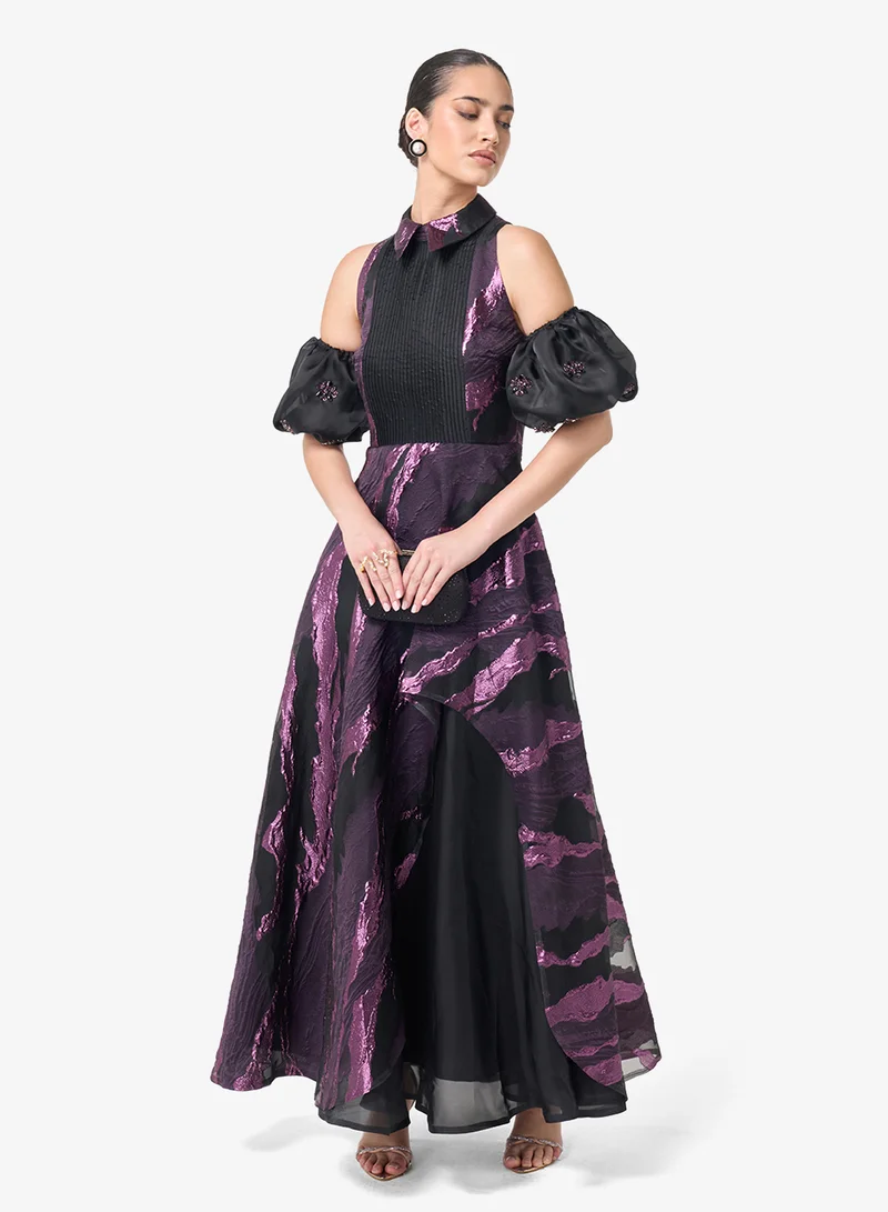 ثريدز باي اجوني فستان ماكسي بأكمام منفوشة وياقة مستديرة