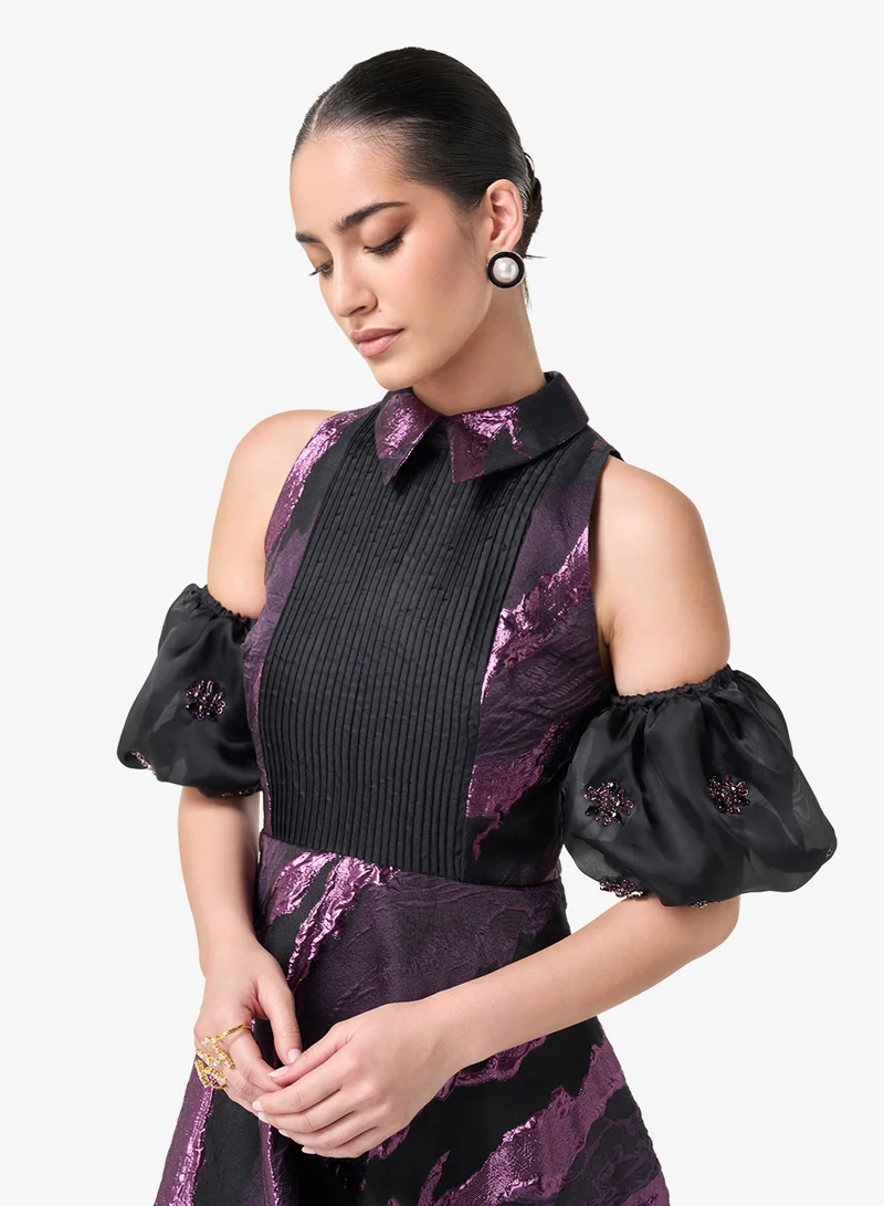 Threadz by Ajooni  Collar Neck Puff Sleeve Maxi Dress for Women | Best Price UAE