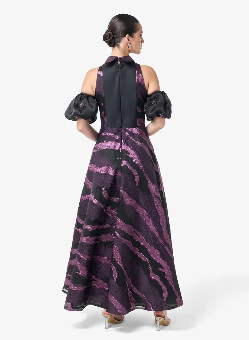 Threadz By Ajooni  Collar Neck Puff Sleeve Maxi Dress for Women | Best Price UAE