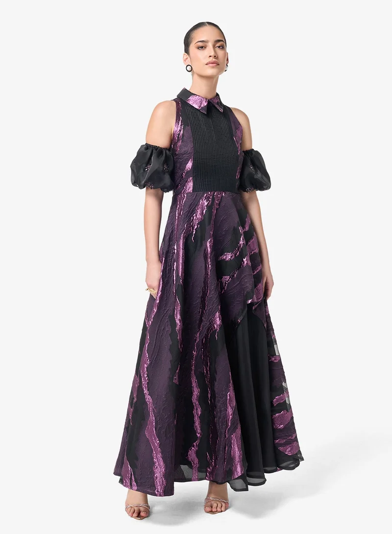 Threadz By Ajooni  Collar Neck Puff Sleeve Maxi Dress for Women | Best Price UAE