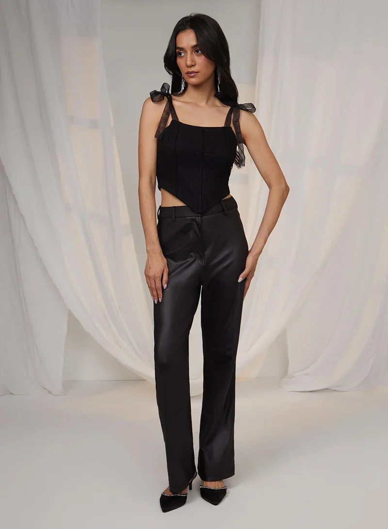 Pinacolada  Women's Midnight Black Textured Corset Top for Women | Best Price UAE