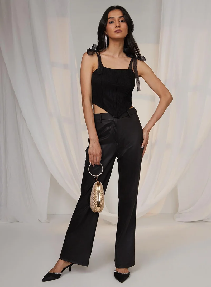 Pinacolada  Women's Midnight Black Textured Corset Top for Women | Best Price UAE