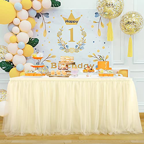 Suppromo Suppromo Ivory Tulle Table Skirts for Rectangle Tables or Round Tables 9ft Tutu Table Skirt Cloth for Bridal Shower Birthday Party Baby Shower Gender Revea Banquet Table Decorations 