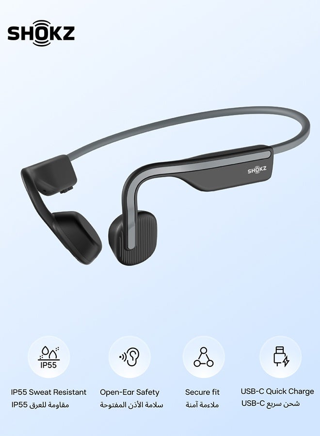 SHOKZ OpenMove Wireless Headphones, Bluetooth Bone Conduction Sports Headset with Mic, 6 Hour Playtime & IP55 Waterproof for Running Workout Cycling (Grey) Grey - Image 1