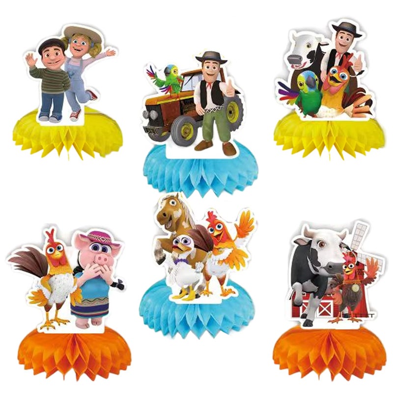 Bahteliv 6Pcs Lai Granja De Zenoon Party supplies set Honeycomb Centerpieces Double Sided Table Topper Kids Baby Shower Birthday Party Decorations - Image 1