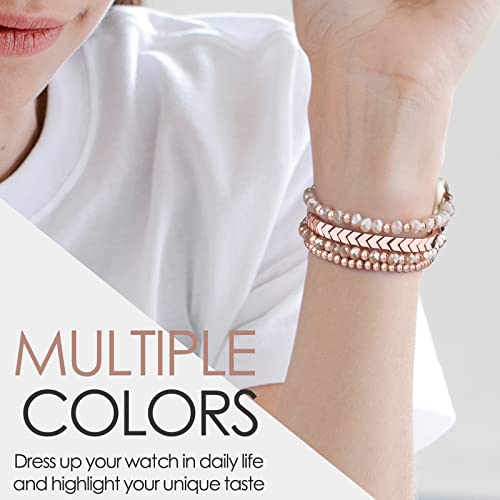 MOFREE Beaded Bracelet Compatible with Apple Watch Band 38mm/40mm/41mm/42mm, Fashion Elastic Stretch Women Bands for iWatch Series 11/10/9/8/7/SE/6/5/4/3/2/1 iPhone Watch Strap Bands Rose Gold - Image 5