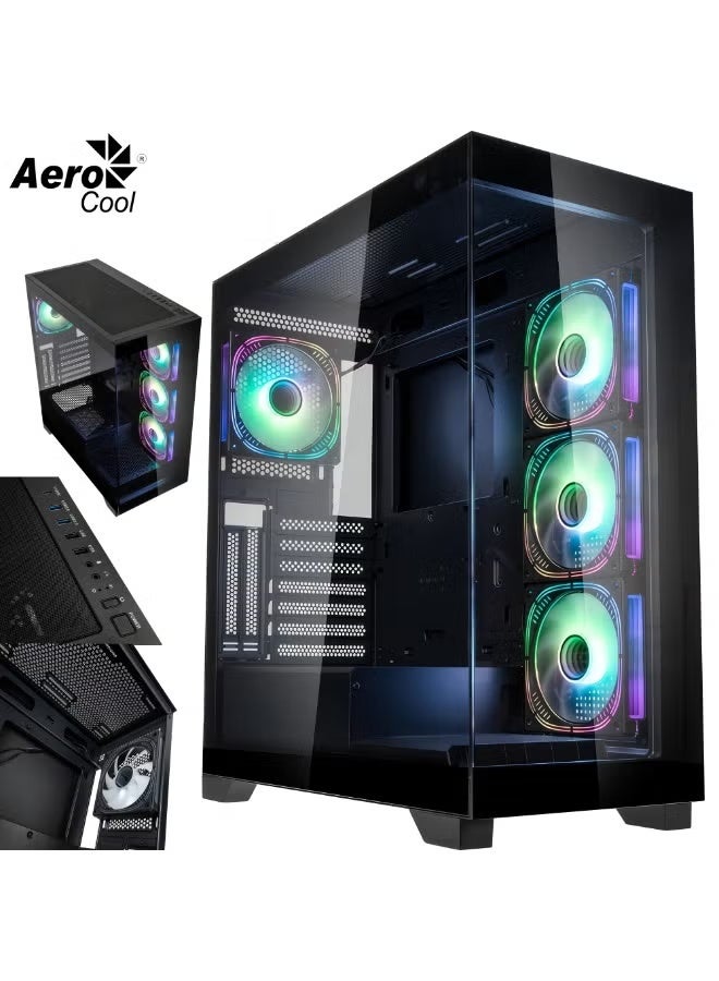 AEROCOOL B507F-G-BK-v1 Gaming Case – 4x ARGB Fans, Type-C Port, Tempered Glass Panel - Image 1