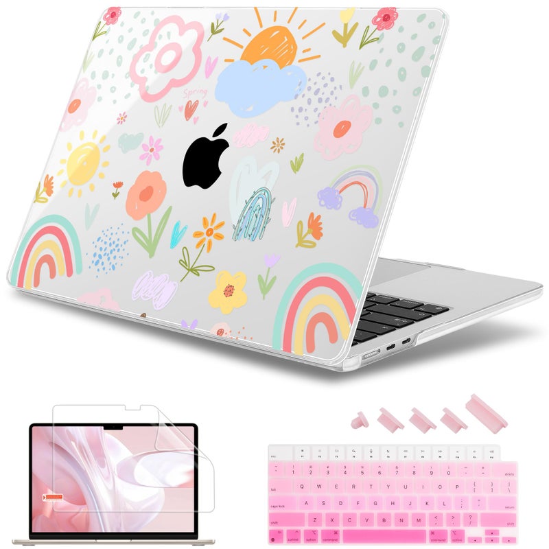 May Chen Compatible with M4 MacBook Air 15 inch Case 2025 2024 2023 A3241 A3114 M3 A2941 M2 with Liquid Retina Display & Touch ID, Plastic Hard Shell with Keyboard Cover - Rainbows Flowers - Image 1
