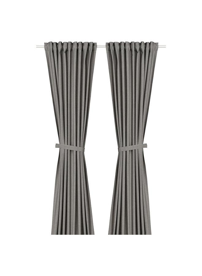 Zaboon - Curtains With Tie-Backs, 1 Pair, With Heading Tape/Dark Grey, 140X300 Cm - Image 1