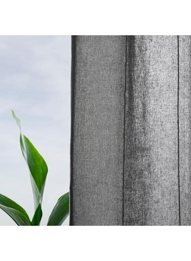 Zaboon - Curtains With Tie-Backs, 1 Pair, With Heading Tape/Dark Grey, 140X300 Cm - Image 1