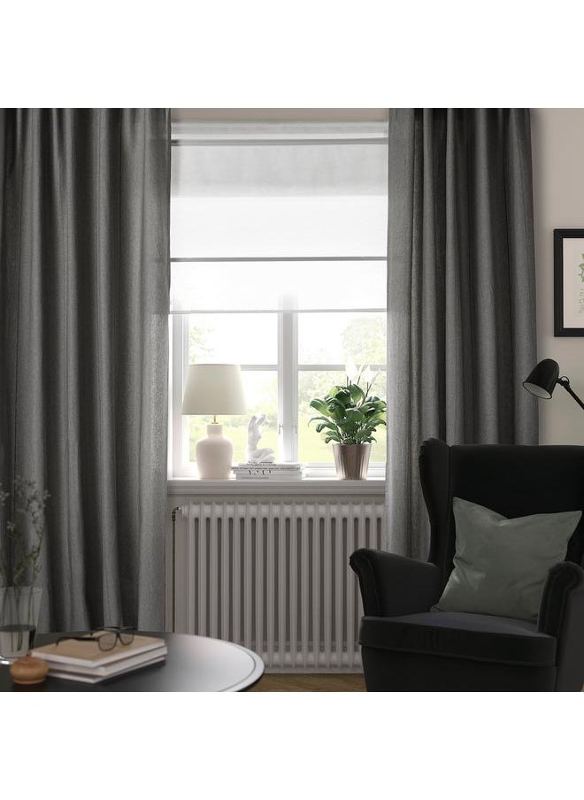 Zaboon - Curtains With Tie-Backs, 1 Pair, With Heading Tape/Dark Grey, 140X300 Cm - Image 1