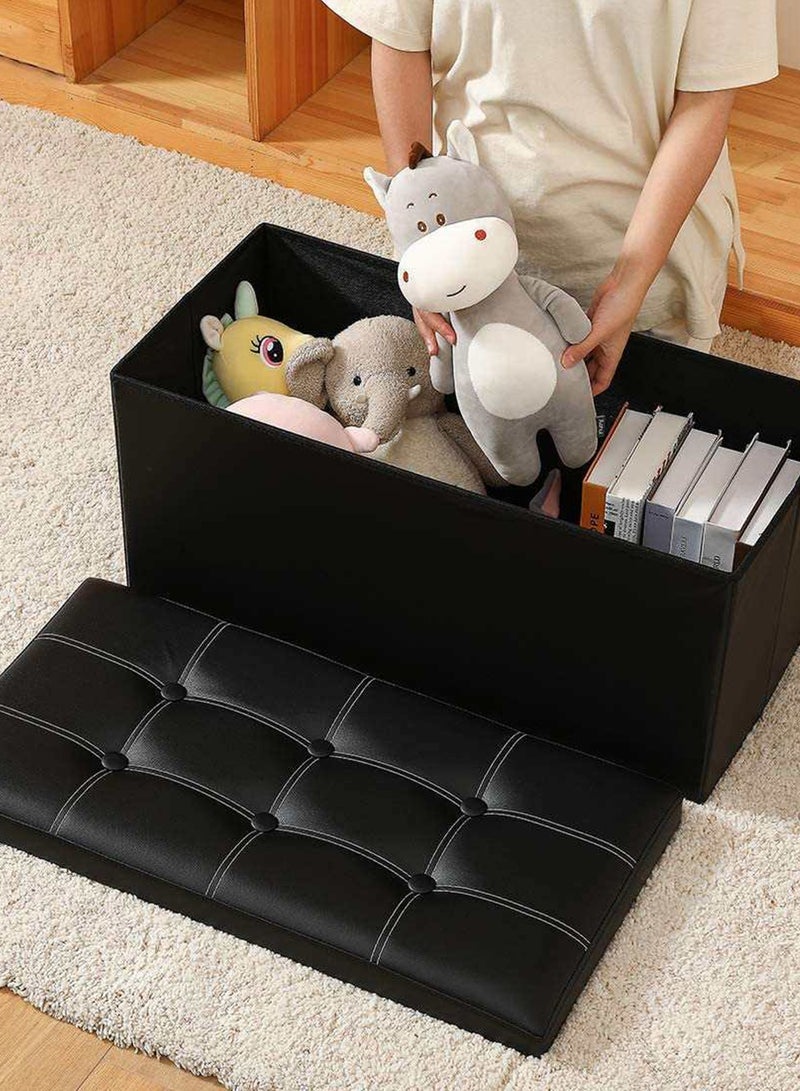 DBLEW 76CM Faux Leather Ottoman Storage Box Foldable Bench Chest with Lid Furniture for Bedroom Living Room Hallway Organizer Sturdy Foot Stool Sitting Chair Foam Padded Seat 89L Storage Space - Image 5