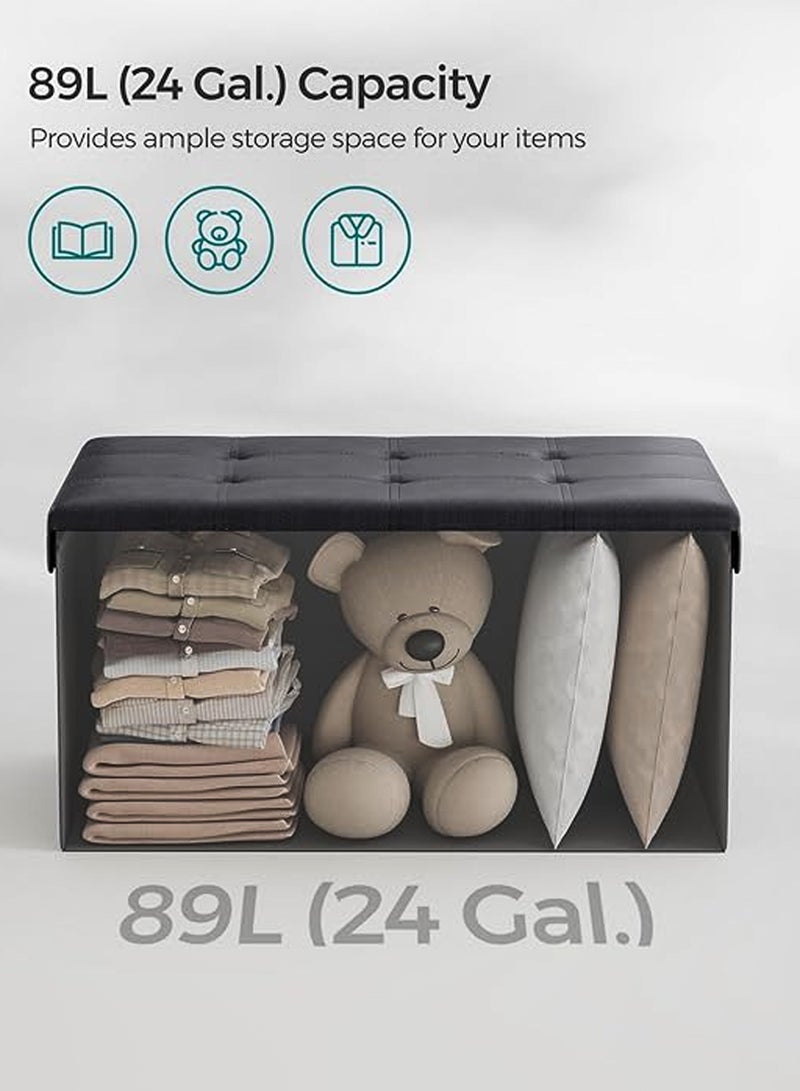 DBLEW 76CM Faux Leather Ottoman Storage Box Foldable Bench Chest with Lid Furniture for Bedroom Living Room Hallway Organizer Sturdy Foot Stool Sitting Chair Foam Padded Seat 89L Storage Space - Image 3