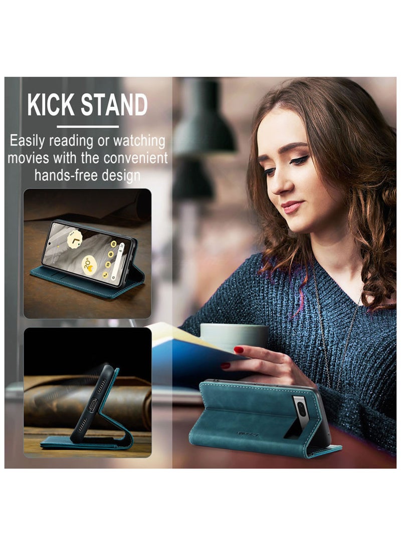 CaseMe Google Pixel 7A Case Wallet, for Google Pixel 7A Wallet Case Book Folding Flip Folio Case with Magnetic Kickstand Card Slots Protective Cover - Blue - Image 3