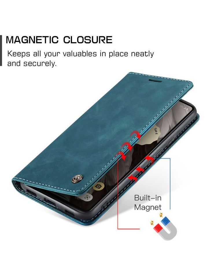 CaseMe Google Pixel 7A Case Wallet, for Google Pixel 7A Wallet Case Book Folding Flip Folio Case with Magnetic Kickstand Card Slots Protective Cover - Blue - Image 4
