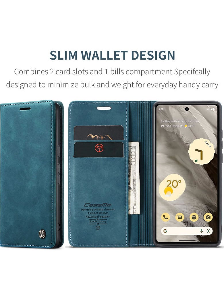 CaseMe Google Pixel 7A Case Wallet, for Google Pixel 7A Wallet Case Book Folding Flip Folio Case with Magnetic Kickstand Card Slots Protective Cover - Blue - Image 5