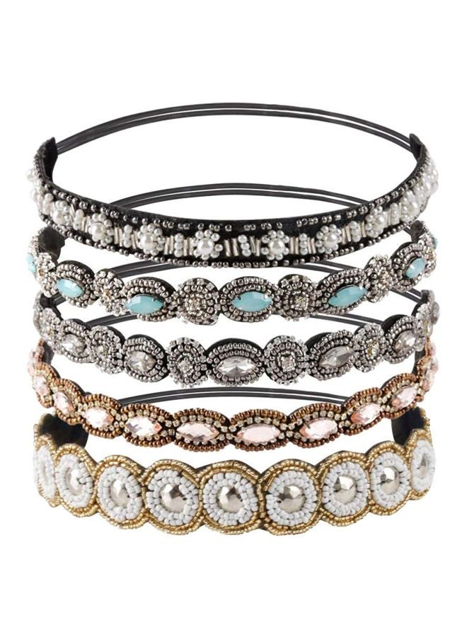 تينيتور طقم رَبطات رأس مطاطية مرصّعة بحجر الراين من 5 قطع أسود/فضي/أبيض