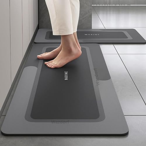 Wazdorf 2 Pcs Kitchen Mats Set – Waterproof Memory Foam Anti-Fatigue Standing Desk Floor Mat Non-Slip Comfort Runner Rug for Kitchen, Sink, Laundry & Home Office (118 * 38 cm, 58 * 38 cm) - Image 1