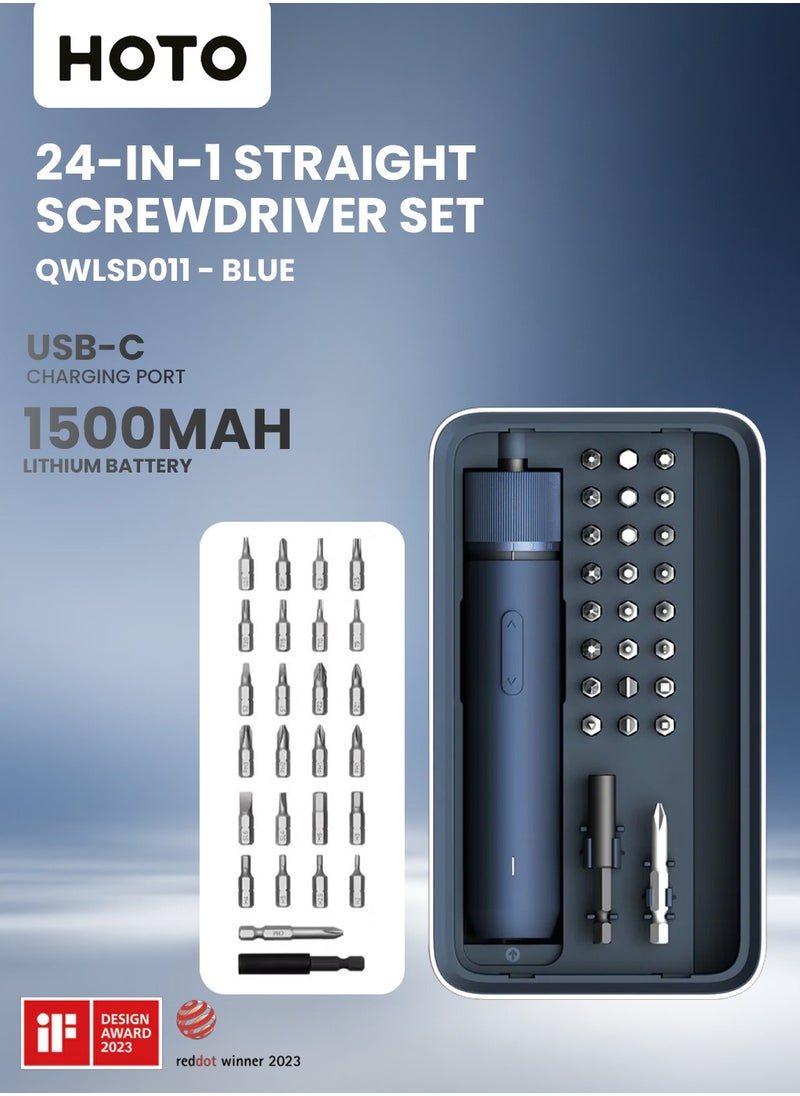 HOTO Cordless Electric Screwdriver Kit – HOTO Straight Screwdriver Set, 4N·m Torque, Adjustable 3-Stage Power, USB-C Rechargeable, LED Light, with Portable Storage Box – Blue – QWLSD011  - Image 2