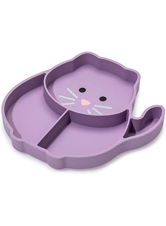 ميلي طبق مقسم من السيليكون بتصميم يلتصق بالشفط - مصنوع من 100% سيليكون للرضع والأطفال الصغار - خالي من مادة بيسفينول أ، آمن للاستخدام في غسالة الأطباق والميكروويف (شكل قطة) - Image 1