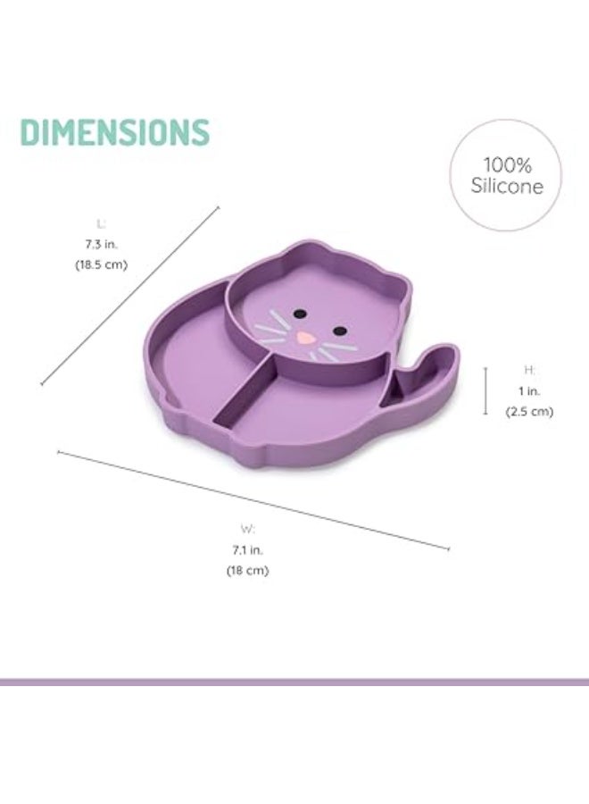 ميلي طبق مقسم من السيليكون بتصميم يلتصق بالشفط - مصنوع من 100% سيليكون للرضع والأطفال الصغار - خالي من مادة بيسفينول أ، آمن للاستخدام في غسالة الأطباق والميكروويف (شكل قطة) - Image 2