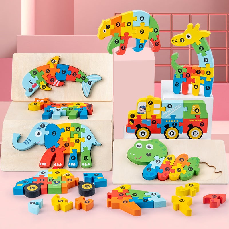 Wooden Early Childhood Education Three-Dimensional Puzzle Building Blocks Animal Traffic Cognition Puzzle Baby Intelligence Development Toy - Image 2