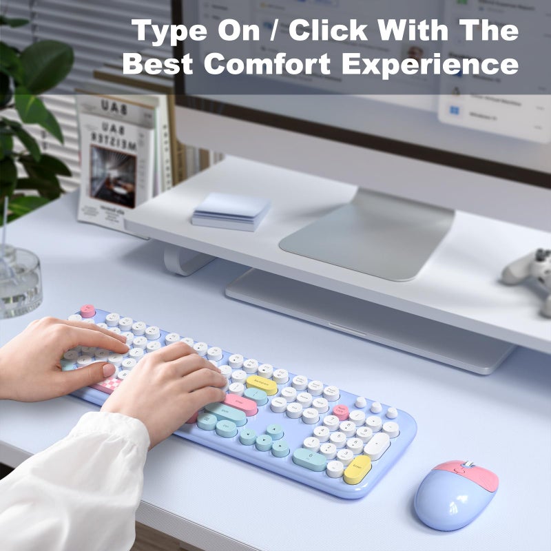 Atelus Wireless Keyboard and Mouse, Full Size Typewriter Keyboard and Cute Cat Shape Design Mouse Combo for Windows 7/8/10, Laptop, Desktop, PC, Computer (Blue) - Image 3