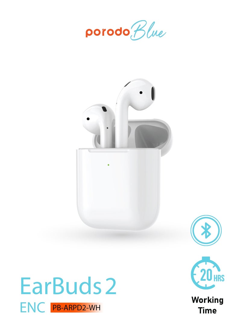 porodo Deep Bass Earbuds 2 / 20H Total Working Time / Wireless Charging / Independent Earbuds / Touch Control / Connectivity with Bluetooth 5.0 / One-Step Pairing - White - Image 1