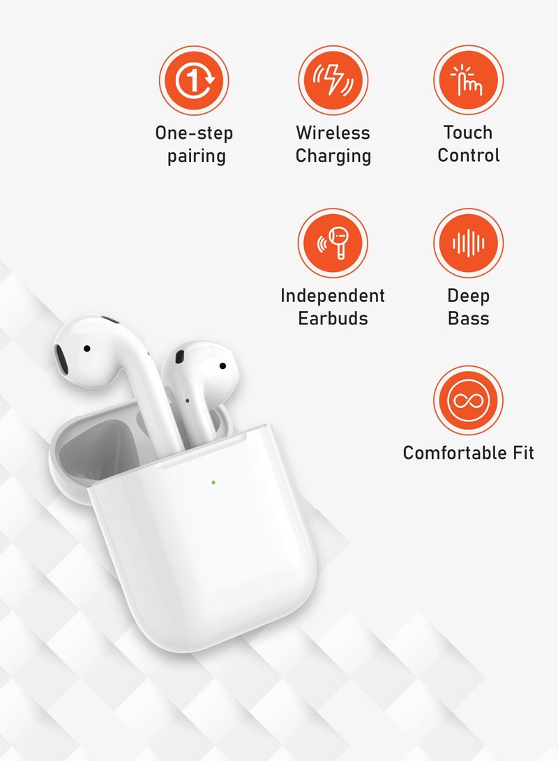 porodo Deep Bass Earbuds 2 / 20H Total Working Time / Wireless Charging / Independent Earbuds / Touch Control / Connectivity with Bluetooth 5.0 / One-Step Pairing - White - Image 2
