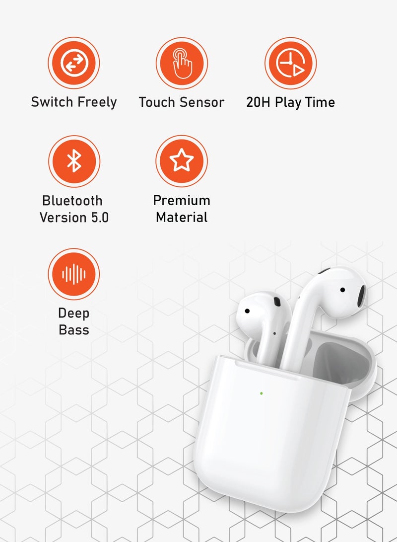 porodo Deep Bass Earbuds 2 / 20H Total Working Time / Wireless Charging / Independent Earbuds / Touch Control / Connectivity with Bluetooth 5.0 / One-Step Pairing - White - Image 3