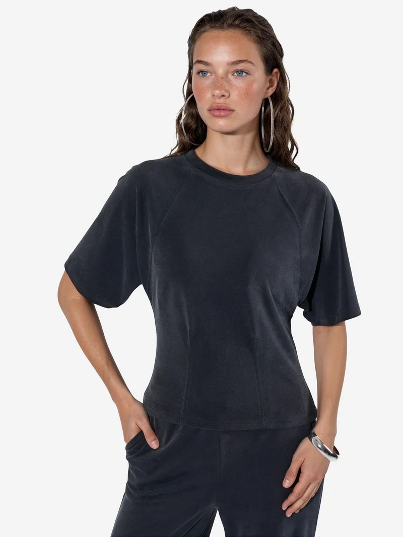 بوسيم BUSEM Ribbed Crew Neck Short-sleeve Blouse