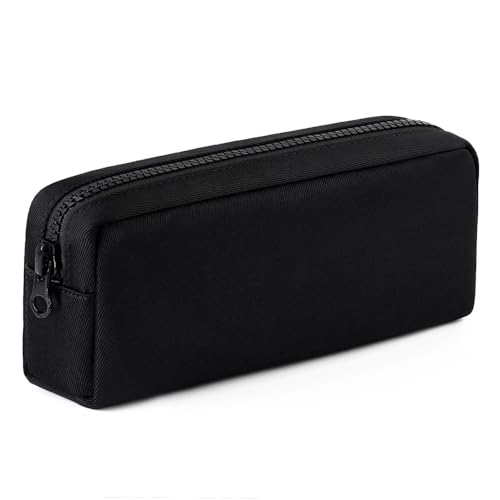 DOBMIT Big Capacity Pencil Case, Pure Color Pen Pouch with Zipper Stationary Storage Bag for Adult Officers, Black - Image 1