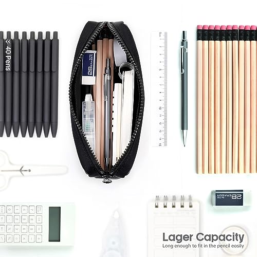 DOBMIT Big Capacity Pencil Case, Pure Color Pen Pouch with Zipper Stationary Storage Bag for Adult Officers, Black - Image 3