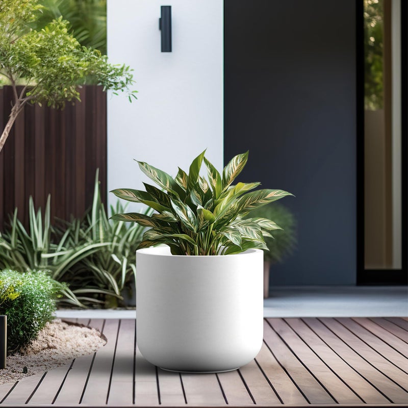 Kante Round Concrete Planter, 17.3 Inch Dia Classic-Style Large Pot with Drainage, White Finish with Painted Interior, for Indoor & Outdoor Plants, Home, Patio and Garden - Image 4