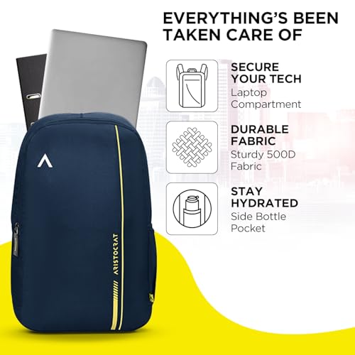 Aristocrat Nova 15L Laptop Backpack for Men & Women with Bottle Pocket | Padded Shoulder Straps, Multi Compartments | Travel & College Bag | Dark Blue - Image 4