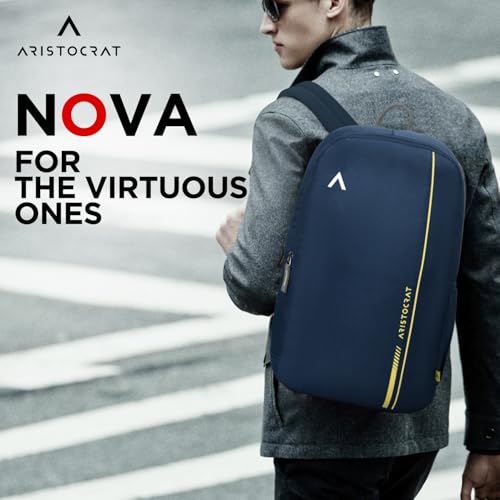 Aristocrat Nova 15L Laptop Backpack for Men & Women with Bottle Pocket | Padded Shoulder Straps, Multi Compartments | Travel & College Bag | Dark Blue - Image 2
