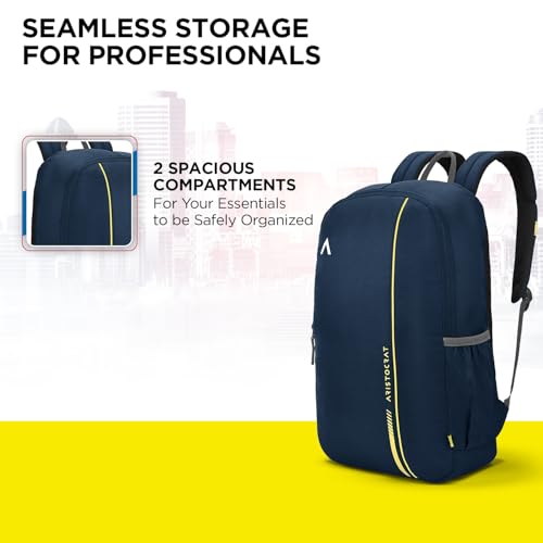 Aristocrat Nova 15L Laptop Backpack for Men & Women with Bottle Pocket | Padded Shoulder Straps, Multi Compartments | Travel & College Bag | Dark Blue - Image 3