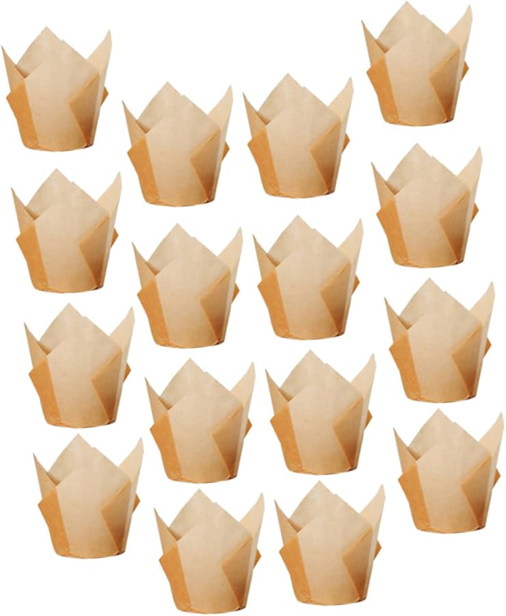 Natural Color Tulip Paper Cupcake Liners 50 Pack Grease Resistant Muffin Baking Wrappers - Image 1