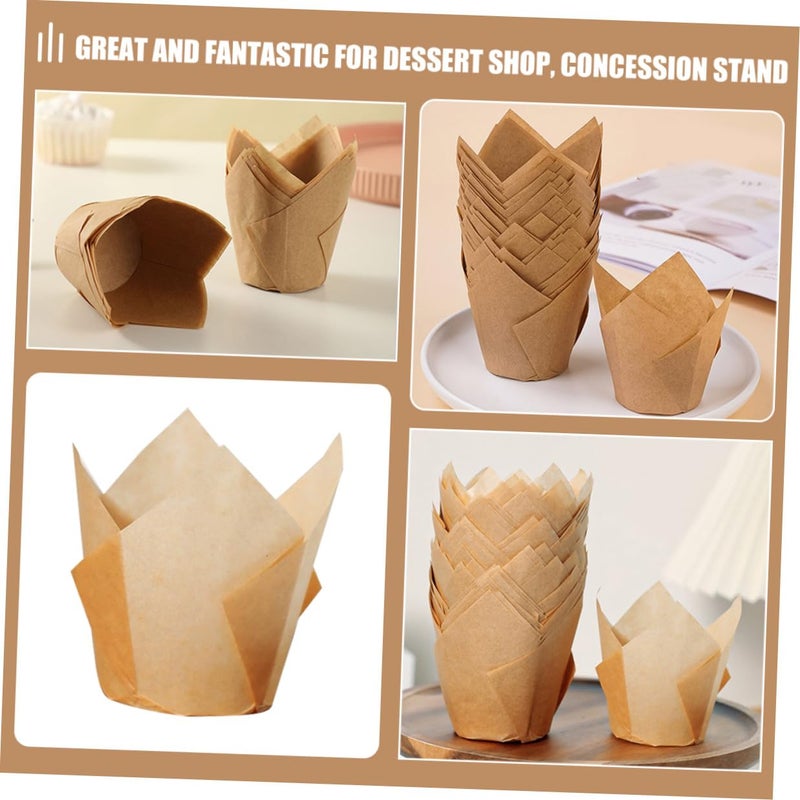 Natural Color Tulip Paper Cupcake Liners 50 Pack Grease Resistant Muffin Baking Wrappers - Image 5
