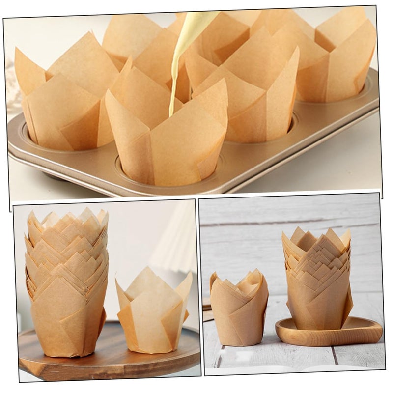 Natural Color Tulip Paper Cupcake Liners 50 Pack Grease Resistant Muffin Baking Wrappers - Image 4