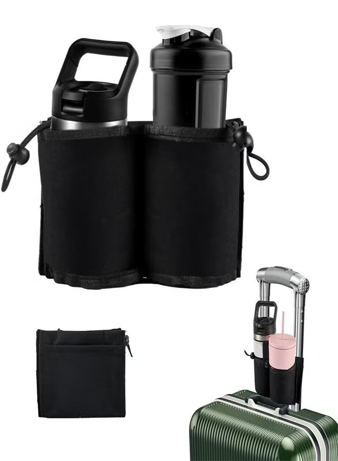 حامل أكواب الأمتعة، حامل أكواب السفر للأمتعة، حامل مشروبات الأمتعة، تجميع كوبين من القهوة لحقيبة السفر ذات العجلات، حقيبة سفر صغيرة، حقيبة أكواب - Image 1