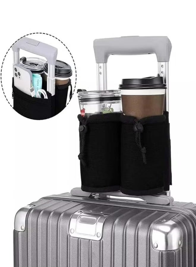 حامل أكواب الأمتعة، حامل أكواب السفر للأمتعة، حامل مشروبات الأمتعة، تجميع كوبين من القهوة لحقيبة السفر ذات العجلات، حقيبة سفر صغيرة، حقيبة أكواب - Image 4