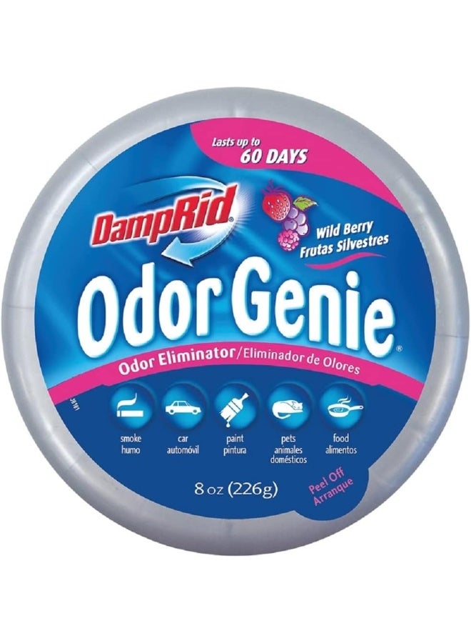 DampRid Odor Genie Wild Berry 8oz – Long Lasting Odor Eliminator Gel for Home Car Pet Smoke Food Smell Remover Up to 60 Days Air Freshener Moisture Absorber Deodorizer - Image 1